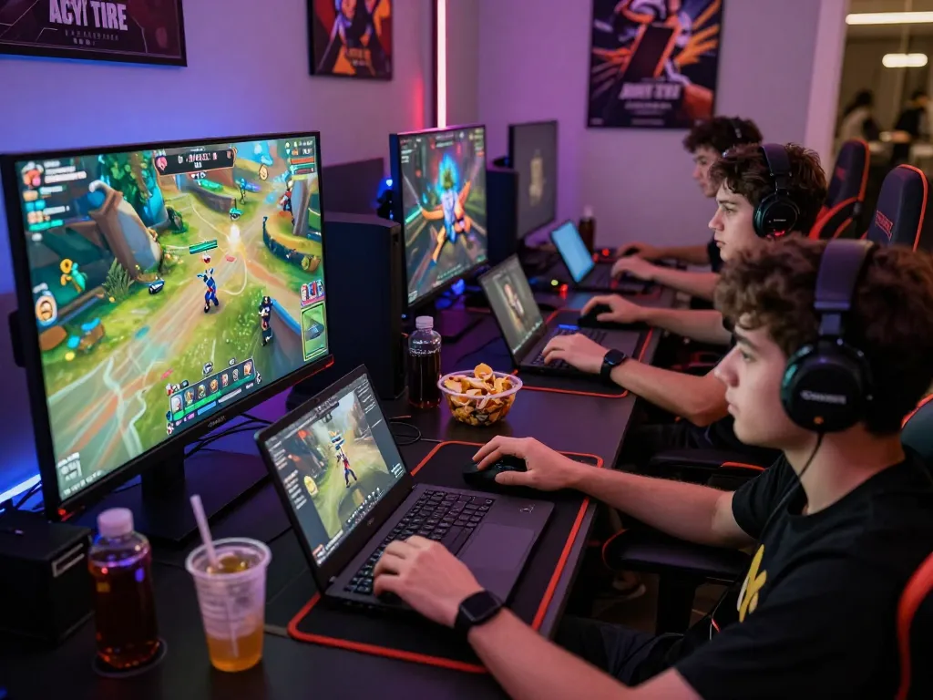 Players engaging in the go88 online gaming platform with colorful displays and snacks.