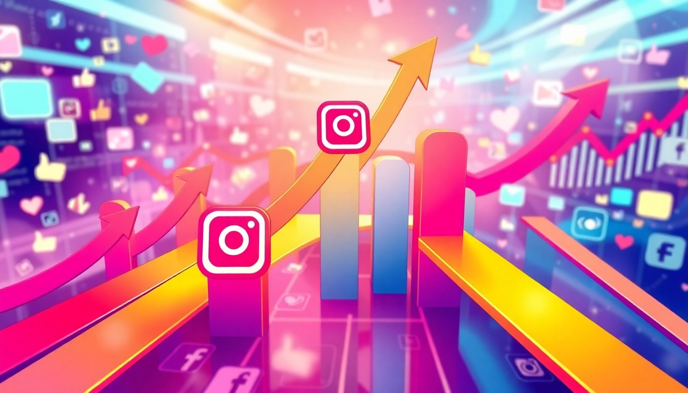 フォロワー 買う インスタでの成長を示すグラフィックスとアイコンのイラスト。