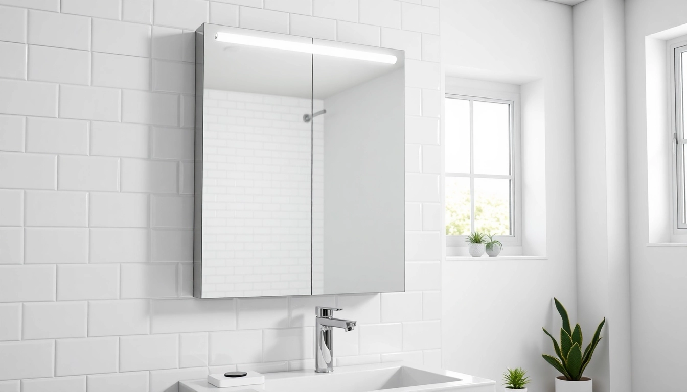 Präsentation des eleganten sonni Spiegelschrank mit moderner Beleuchtung und funktionalem Design im Badezimmer.