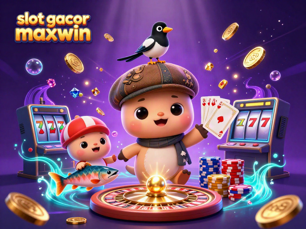 Engaging illustration showcasing the slot gacor maxwin experience with vibrant casino elements and playful characters.