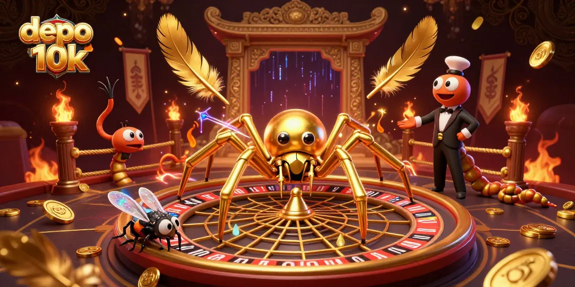 Experience the thrill of depo 10k with engaging visuals of an online casino featuring a dynamic golden spider and betting elements.