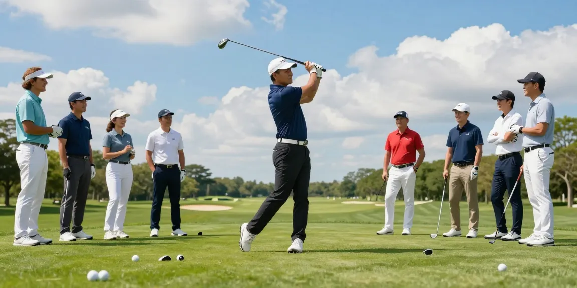 Golfer showing off stylish 골프웨어 레플리카 on a sunny golf course.