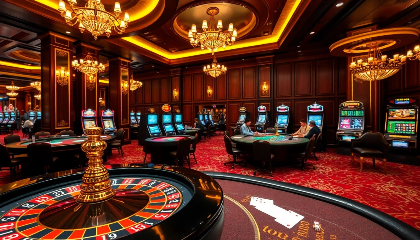 Engaging casino scene featuring roulette, poker players, and vibrant ta88. elements for an exciting gaming atmosphere.