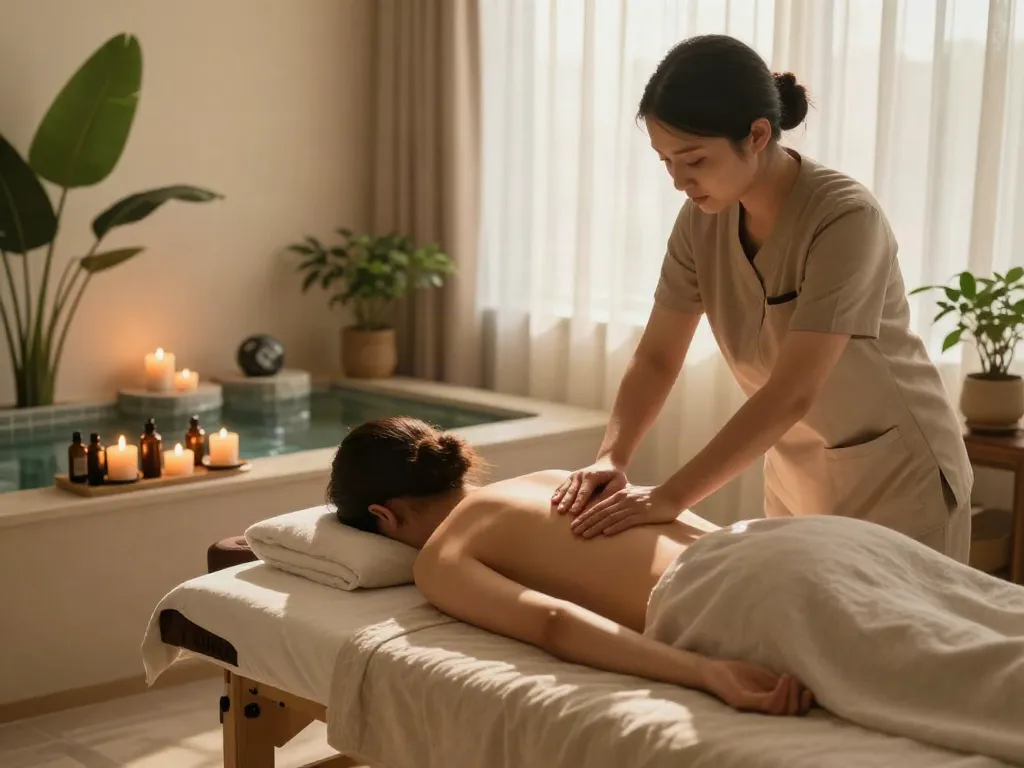 Relaxing 불광동출장마사지 session in a tranquil spa environment with soothing ambiance.