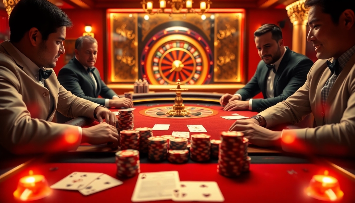 Scène de jeu de poker engageante dans une meilleure casino en ligne avec une atmosphère vibrante et des joueurs professionnels.