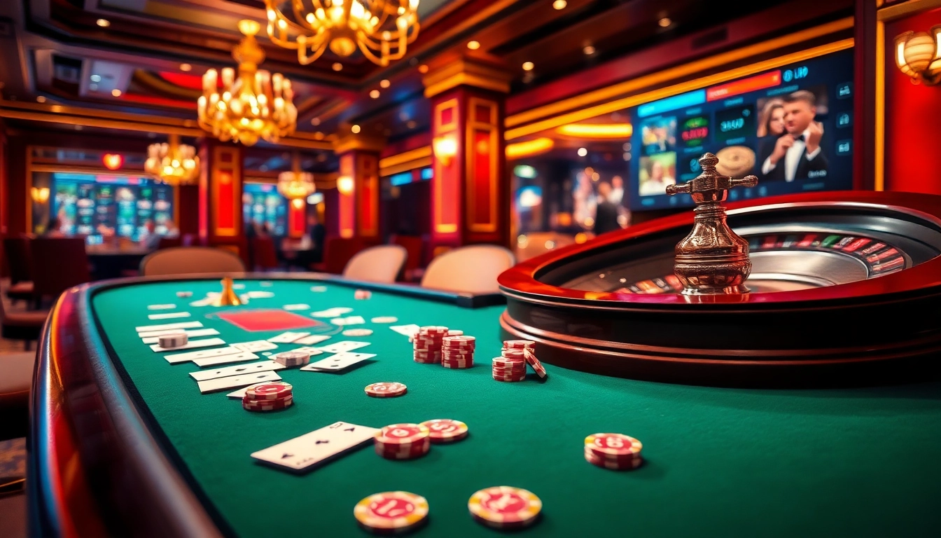Thu hút người chơi tham gia ứng dụng Bet VIP giữa khung cảnh casino sống động với poker và roulette.