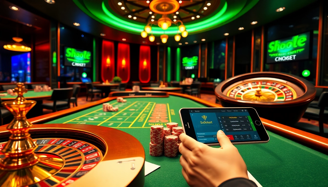 Sbobet betting interface with luxurious casino elements, showcasing active gamers and vibrant atmosphere.