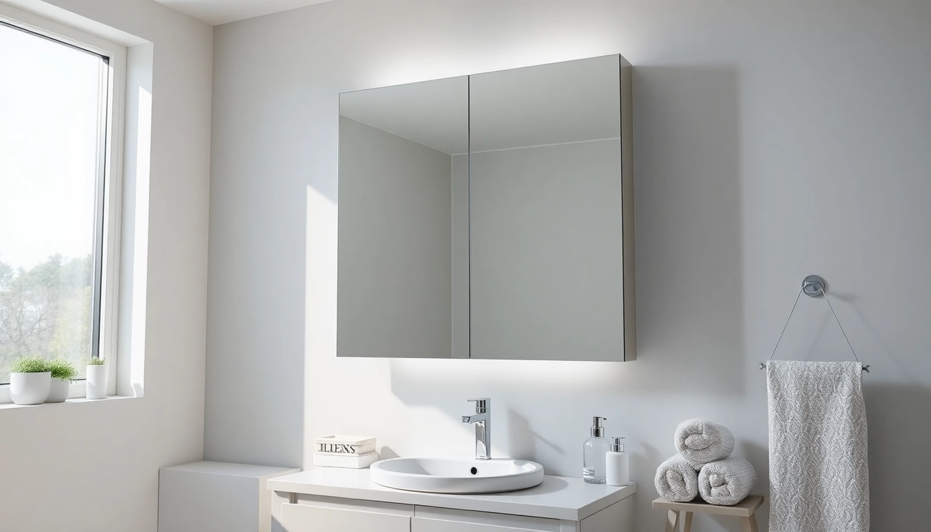 Verwendung eines spiegelschrank mit led Beleuchtung in einem modernen Badezimmer mit stilvollem Design.