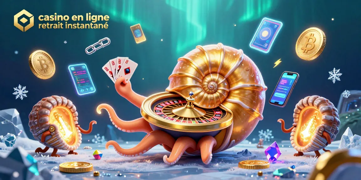 Jeux avec les retraits instantanés au casino en ligne retrait instantané, nautilus et pièces de crypto-monnaie scintillants.