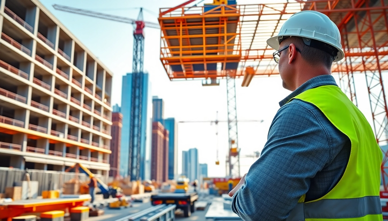New York Commercial General Contractor managing workers on a vibrant construction site.