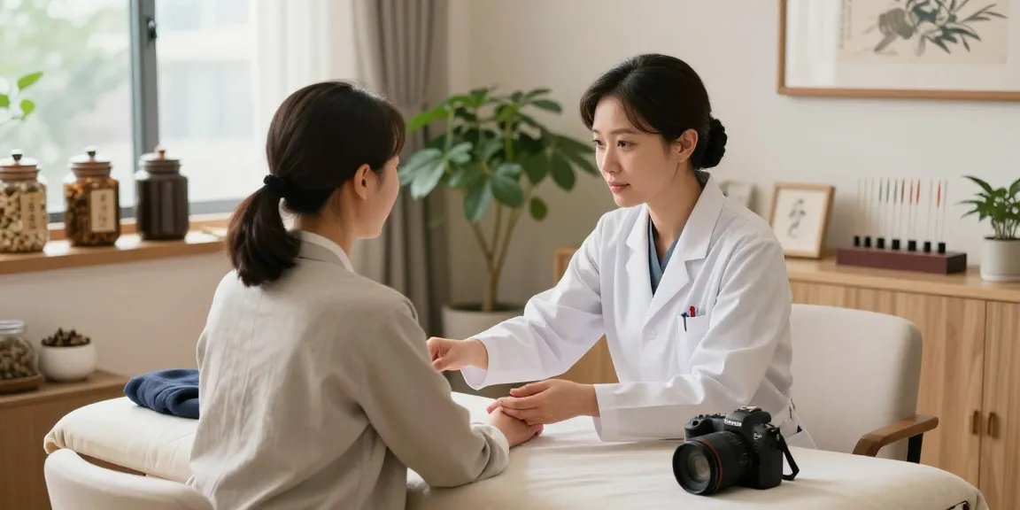 Consultation at 영통한의원, showcasing traditional medicine practice in a calming clinic.