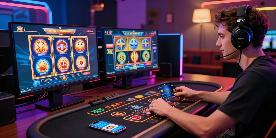 Credit card casino experience at aisa.org.uk featuring vibrant games and a gaming setup.
