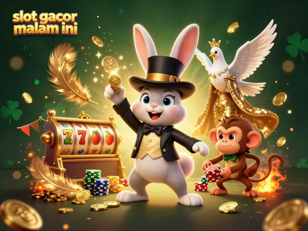 Menangkan slot gacor malam ini dengan ilustrasi 3D yang menampilkan kelinci pesulap menarik koin emas dan makhluk menyenangkan lainnya.