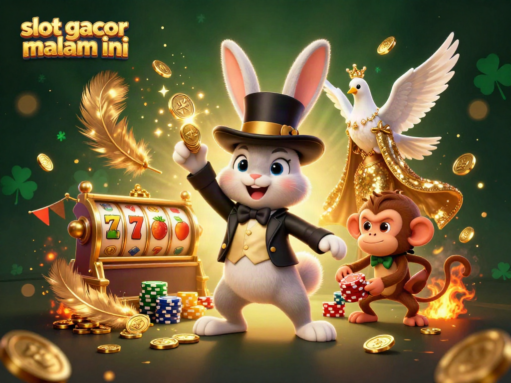 Menangkan slot gacor malam ini dengan ilustrasi 3D yang menampilkan kelinci pesulap menarik koin emas dan makhluk menyenangkan lainnya.