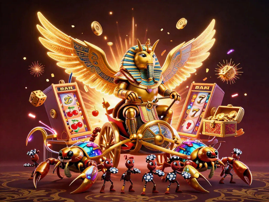 Spin the reels on สล็อตทดลอง with vibrant slot symbols and dynamic game elements in a richly detailed scene.