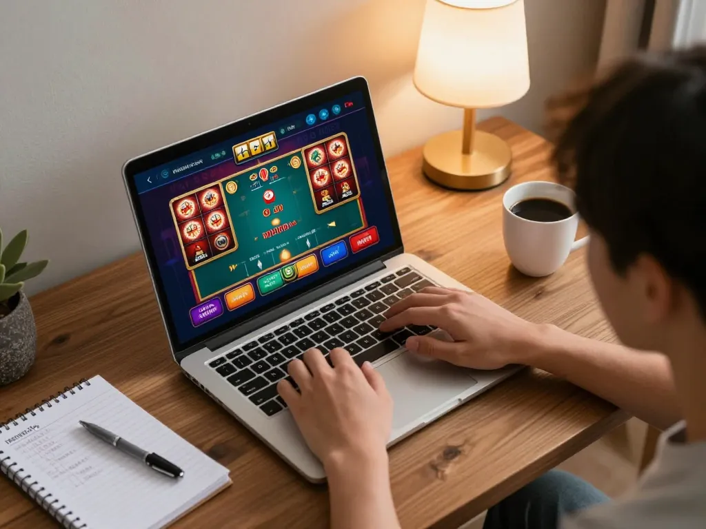 Engaging online gaming experience in a casino non aams con neteller setting, featuring poker on laptop.