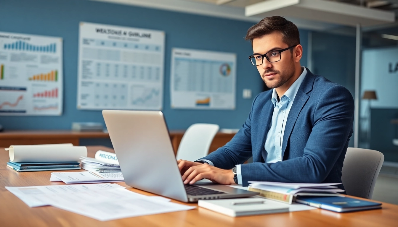 Consultant reviewing FCPA/DCAA/Flowdown/ITAR/EAR compliance in a modern office setting.