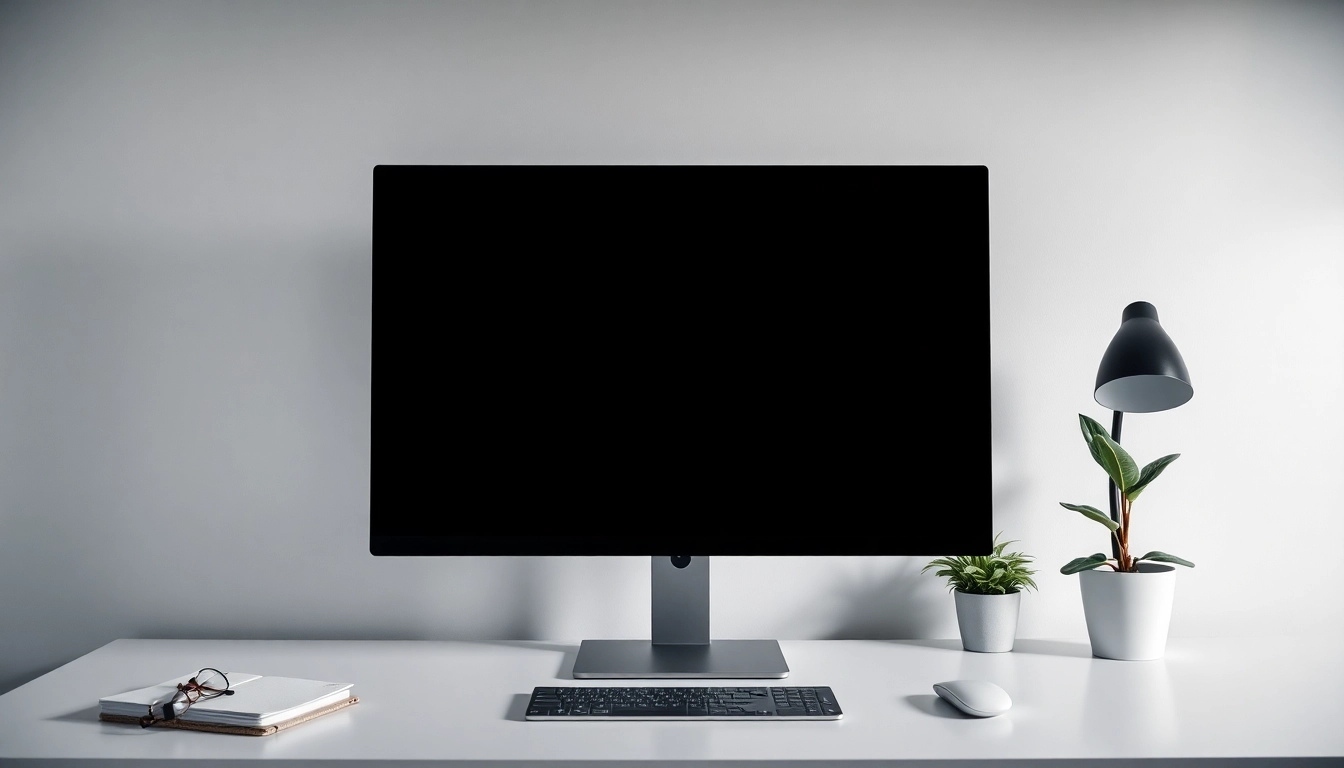 Full screen black display for focus and relaxation, showcasing pantalla negra in a modern workspace.