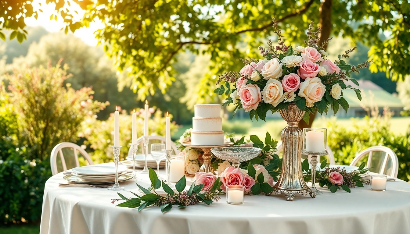 Wedding & Event Rentals: Captivating outdoor wedding reception setup showcasing elegant flowers and decor.