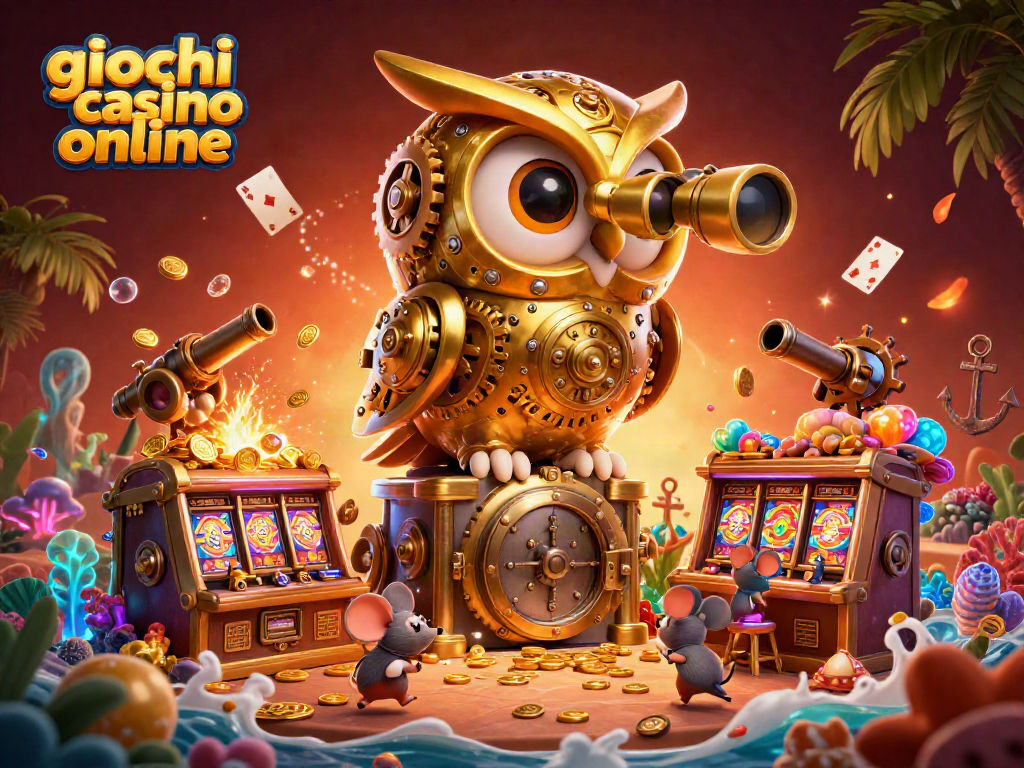 Giocando ai giochi casino online con emozionanti macchine e un gufo meccanico in un meraviglioso scenario.