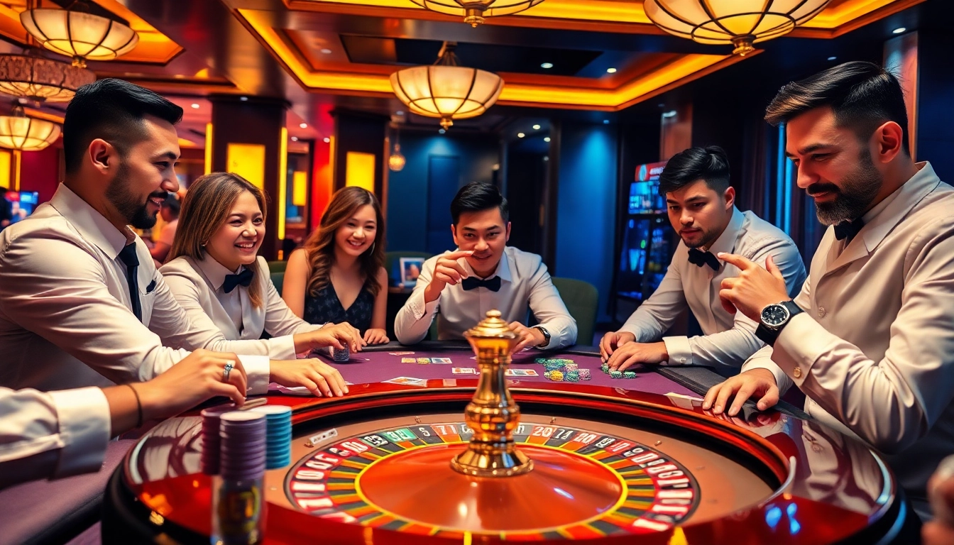 Exciting players engaged in 68 game bài at a luxurious casino table.
