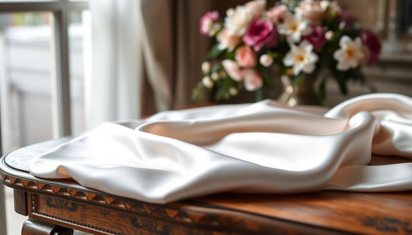 De satijn stof schittert elegant op een vintage tafel.