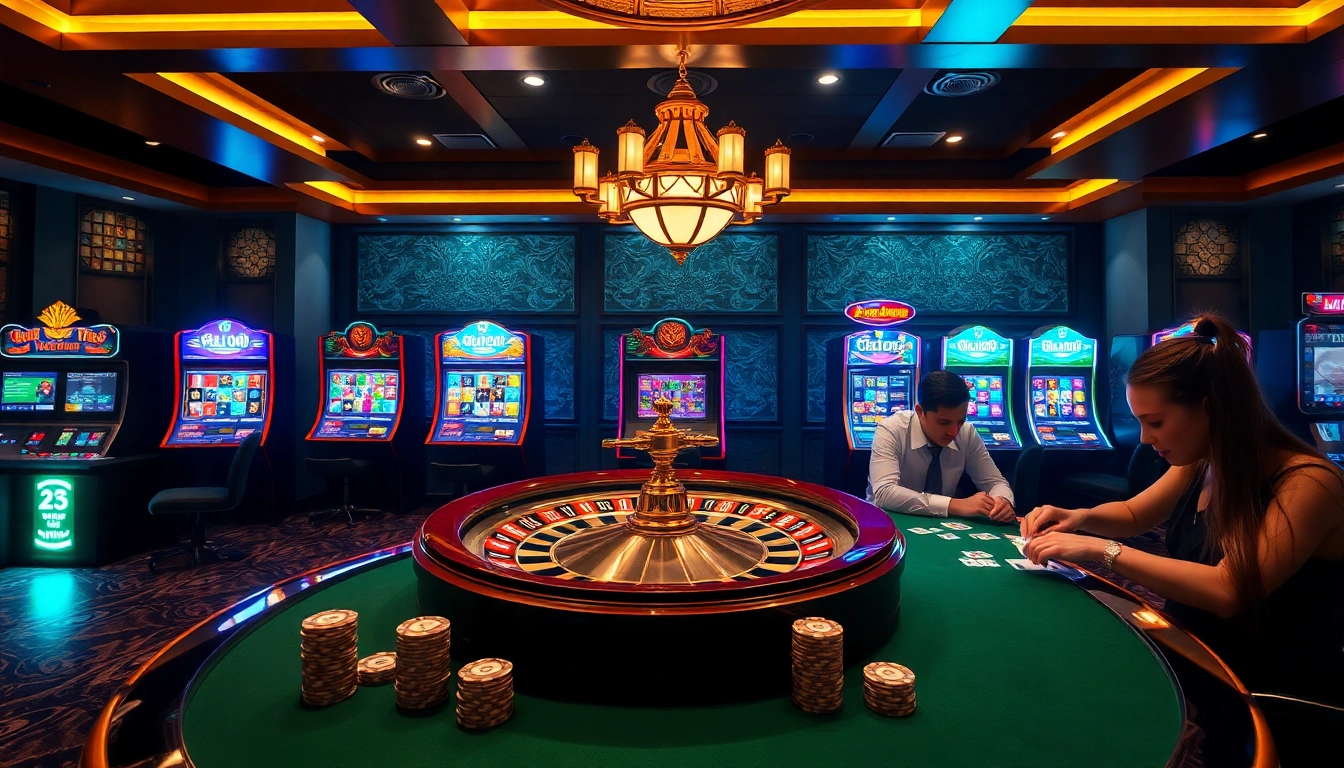 Exciting gambling scene with sleek design elements representing trang chủ 23win, showcasing online casino games.