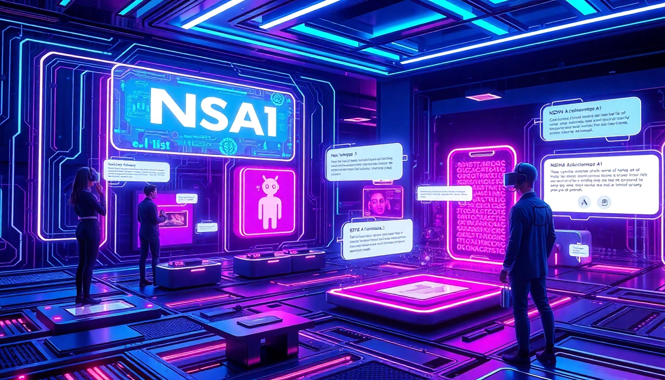 Experience the future of NSFW AI with interactive avatars and holographic chatbots in a vibrant digital landscape.