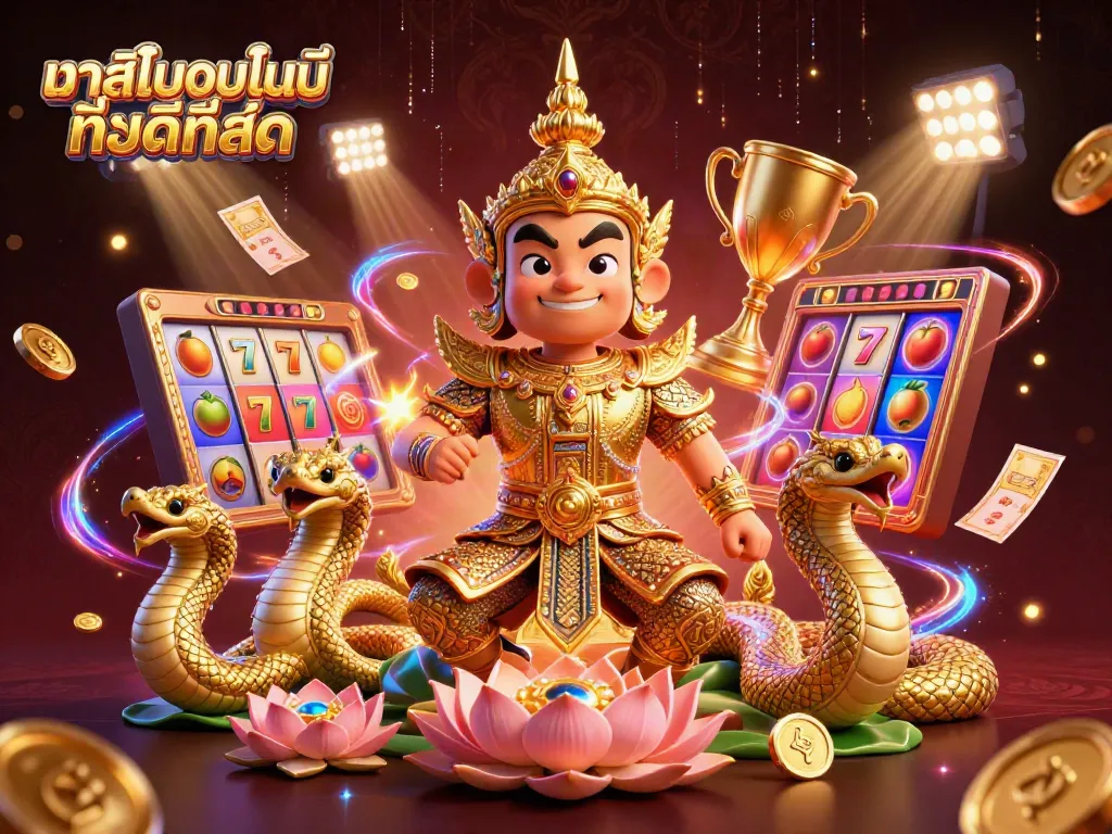 ผู้เล่นกำลังสนุกกับคาสิโนออนไลน์ที่ดีที่สุดในไทย พร้อมการแสดงผลแจ็คพอตและสัญลักษณ์ต่าง ๆ