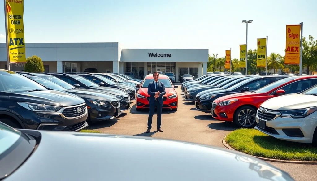 Buy a car from a friendly dealership with diverse vehicles on display.