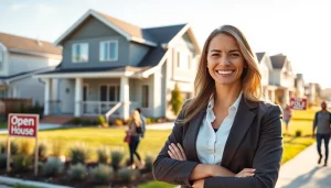 Highlighting real estate opportunities with an engaging agent in a vibrant neighborhood.