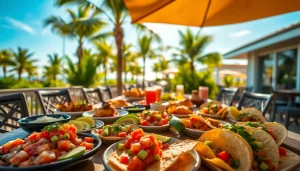 Delightful Cabo food recommendations featuring vibrant dishes on a sunlit patio table.