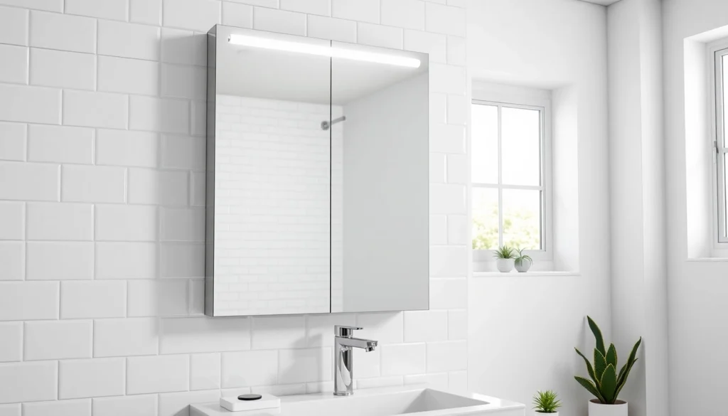 Präsentation des eleganten sonni Spiegelschrank mit moderner Beleuchtung und funktionalem Design im Badezimmer.