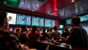Engaged bettors enjoying the best sportsbooks in Mexico in a vibrant sports betting environment.