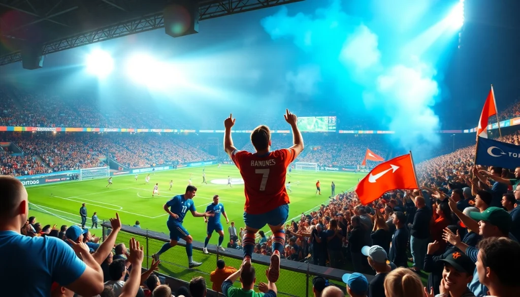 실시간스포츠중계 중인 열정적인 팬들과 경기가 진행되는 모습