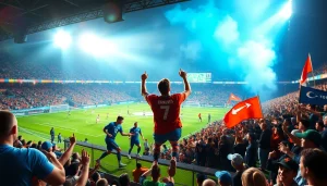 실시간스포츠중계 중인 열정적인 팬들과 경기가 진행되는 모습