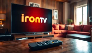 Experience the vibrant world of iron tv with a sleek streaming device in a cozy living room setting.