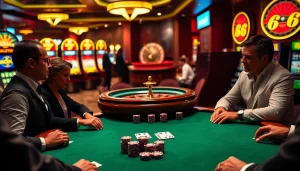 The excitement of gambling with a poker table scene, showcasing https://jun88buzz.info/ in vibrant casino colors.