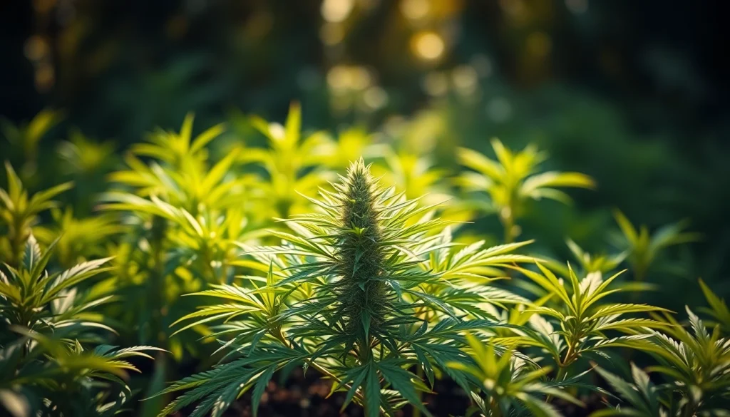 Showcase a vibrant cannabis plant representing atlantic cannabis canada in a naturally serene setting.