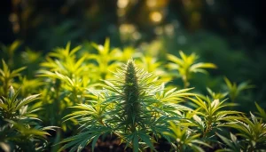 Showcase a vibrant cannabis plant representing atlantic cannabis canada in a naturally serene setting.