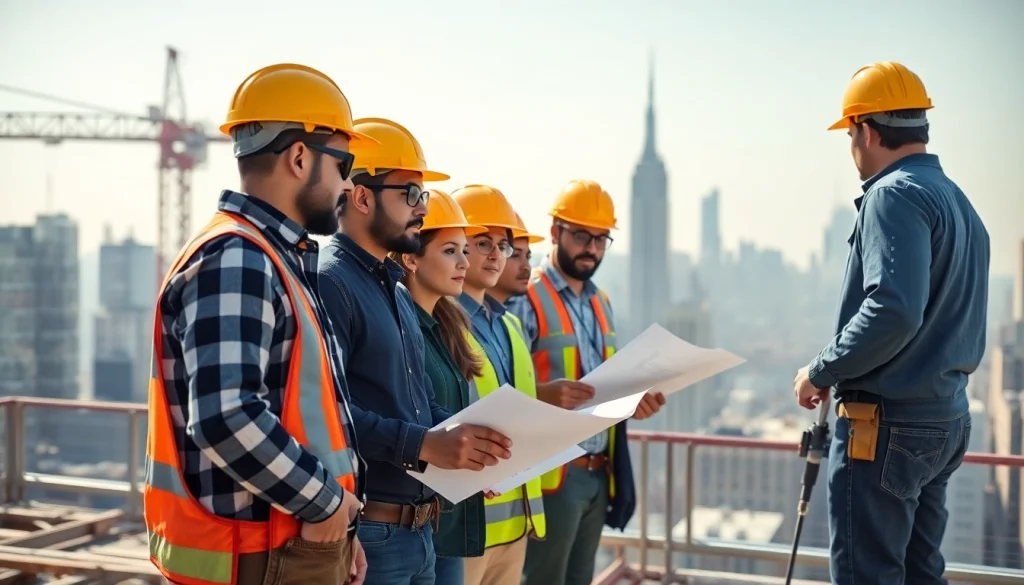 Construction workers collaborating on a project as New York Commercial General Contractor in the bustling city.