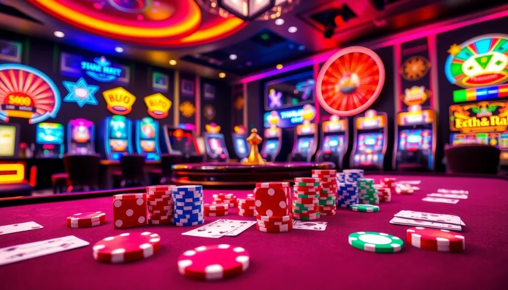 Engaging image of a luxurious casino setting featuring the Trang Chủ THABET platform with vibrant gaming elements.