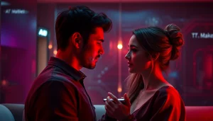 Engaging ai chat sex interactions with a futuristic chatbot in a cozy environment.