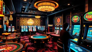 Player celebrating a win at 8KBET slot machine on an exciting casino floor.