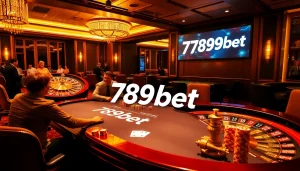 Players excitedly enjoy poker at a luxurious 789bet casino setting with vibrant atmosphere.