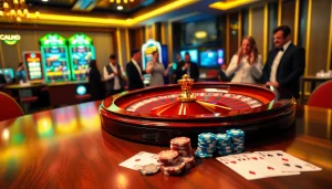 Players enjoying a thrilling gambling experience at trang chủ 88clb casino, featuring roulette and cards.