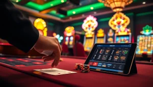 Engaging scene depicting link alternatif sbobet betting with poker chips and cards on a casino table.