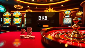 Experience a seamless BK8 login at this luxurious online casino, filled with vibrant slot machines and poker chips.