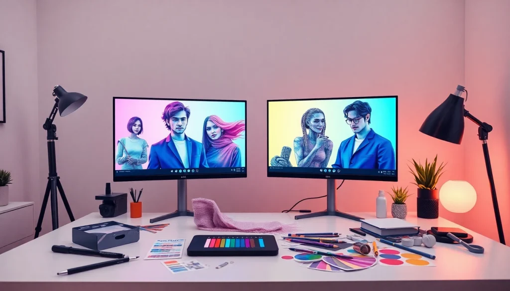 Artist creating stunning NSFW AI images in a vibrant digital workspace.