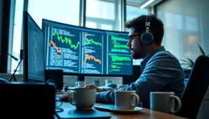 Software engineering scene showing a developer creating an Amazon price tracker with graphs and code.